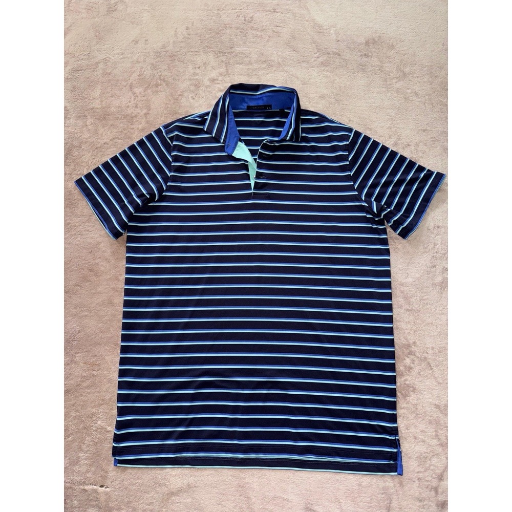 Greyson Mens Golf Blue Striped Short Sleeve Polo Shirt‎ Size Large